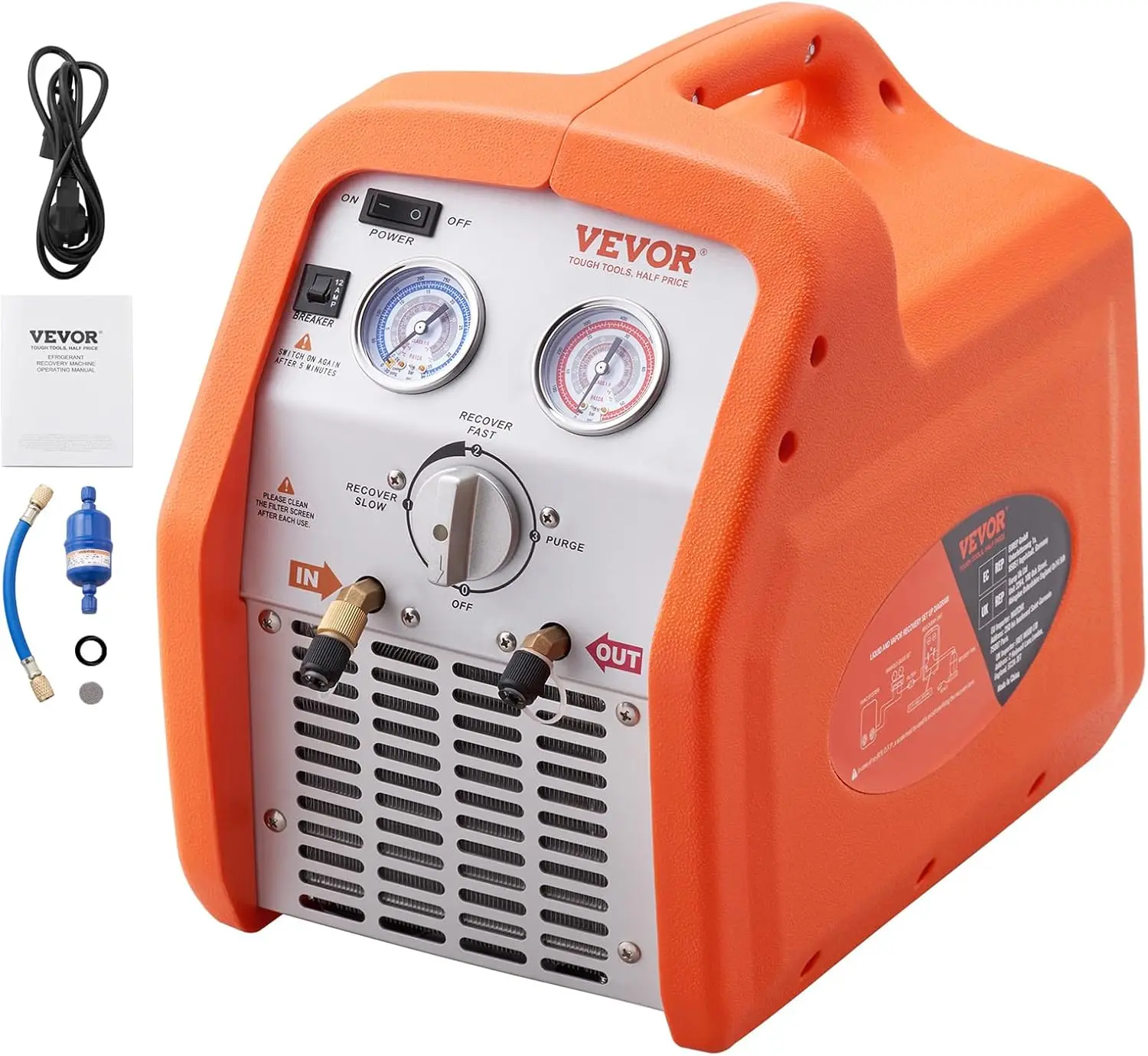 Coolant Flush Machine - เครื่องกู้คืนสารทำความเย็นแบบเหลวและไอระเหย พร้อมระบบทำความสะอาดตัวเอง สำหรับระบบปรับอากาศยานยนต์ (120V 60Hz)
