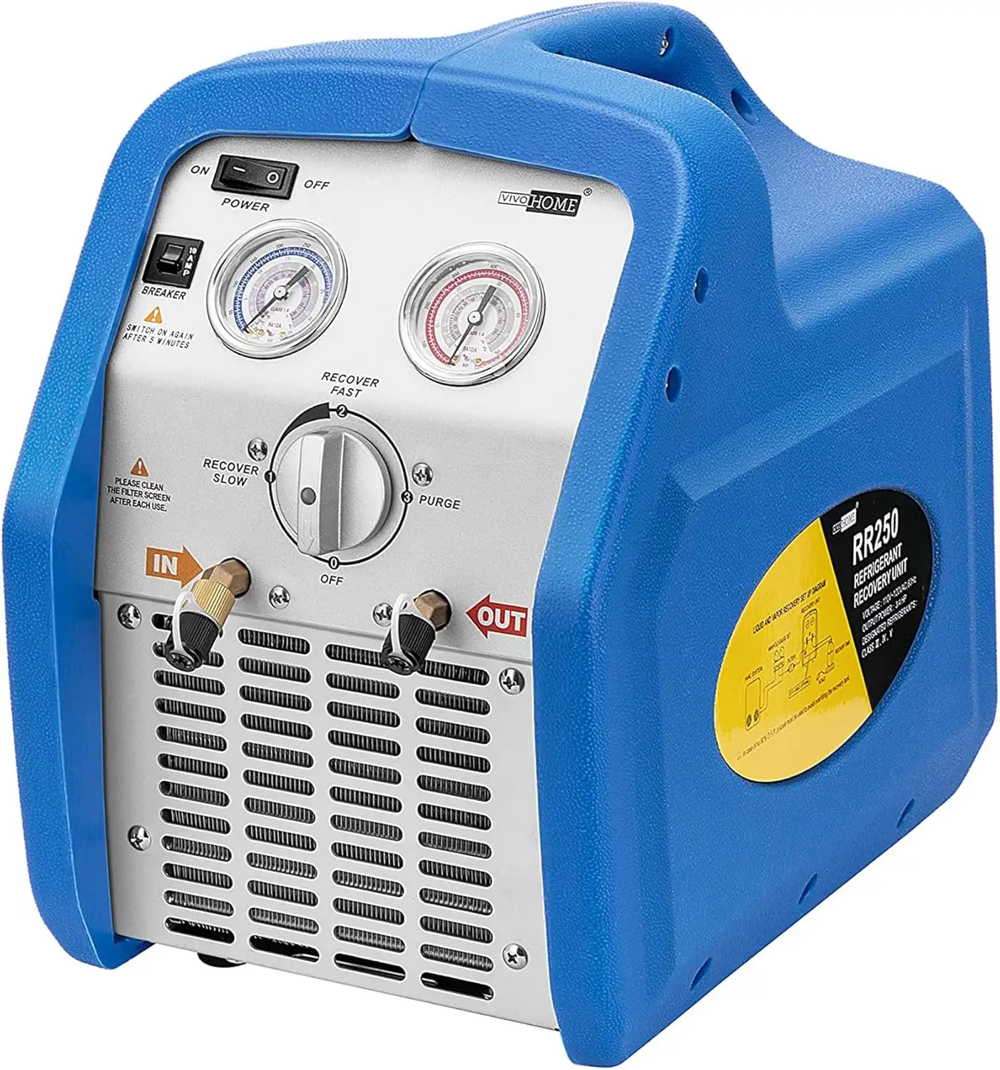 Coolant Flush Machine - เครื่องกู้คืนน้ำยาแอร์แบบพกพา VIVOHOME 110-120V 3/4HP สูบเดียว สีฟ้า